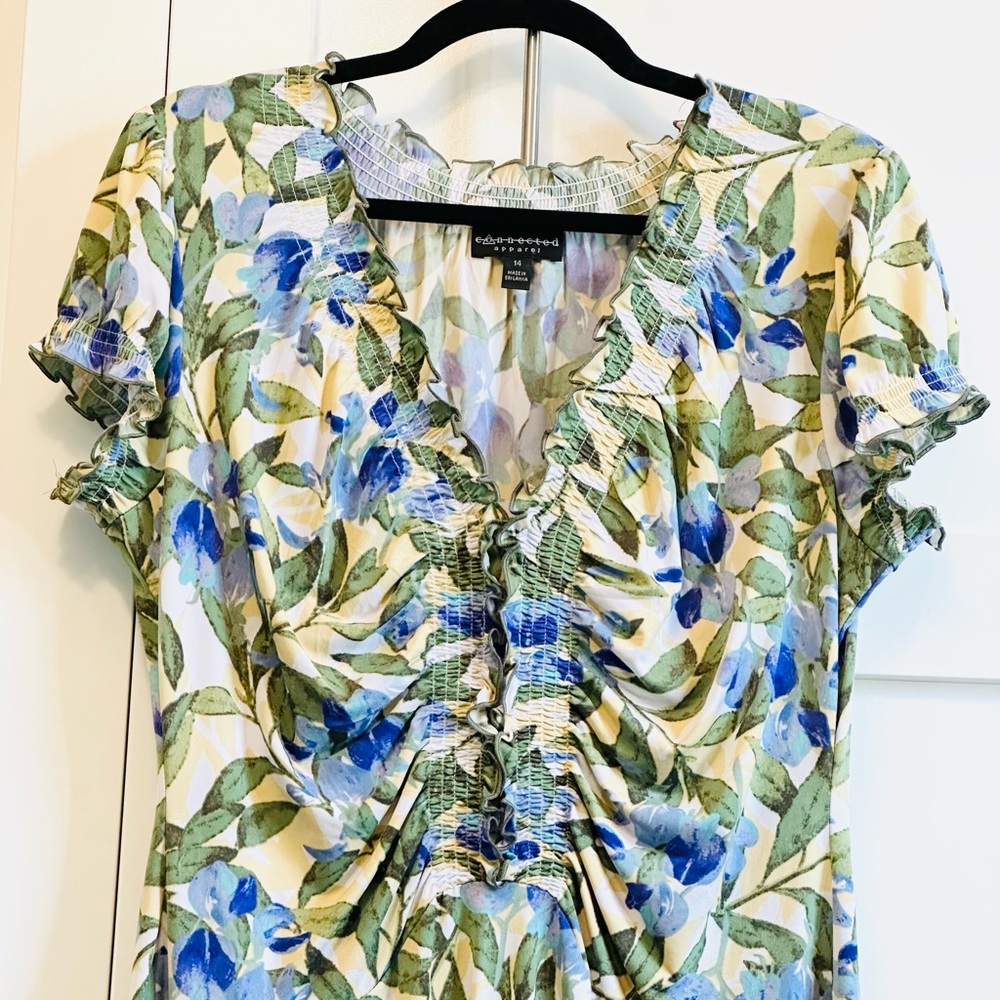 CONNECTED APPAREL Dress Floral Ruffles Cap Slv Sz 12 14